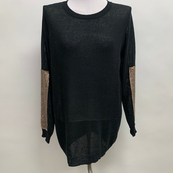 Love Women's Sweater Small Medium Black Gold Sequins Long Sleeve Crewneck NWT - Picture 1 of 10